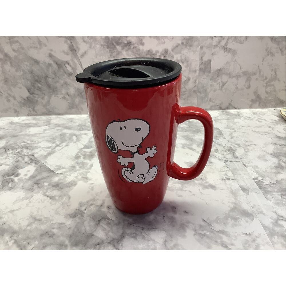 Peanuts Branded 18 oz Stoneware Travel Mug Featuring Snoopy